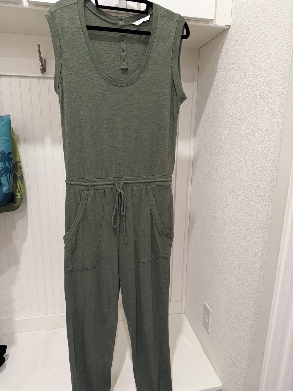 Lucky Brand Olive Green Sleeveless Drawstring Jumpsuit